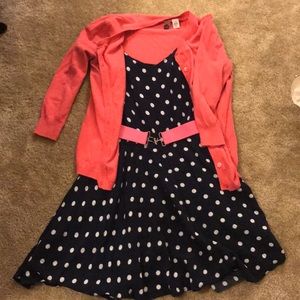 Polka dot dress and cardigan